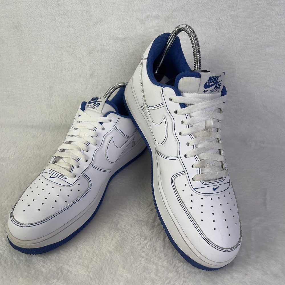Nike Air Force‎ 1 Low Shoes Mens Size 10.5 White Blue Leather Sneakers Casual